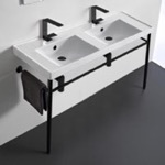 Scarabeo 3006-CON-BLK Double Ceramic Console Sink and Matte Black Stand, 48 Inch